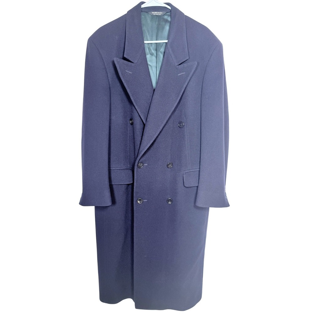 Christian Dior Monsieur 80/90s Mens Wool Overcoat Navy Double Breasted L Vtg USA